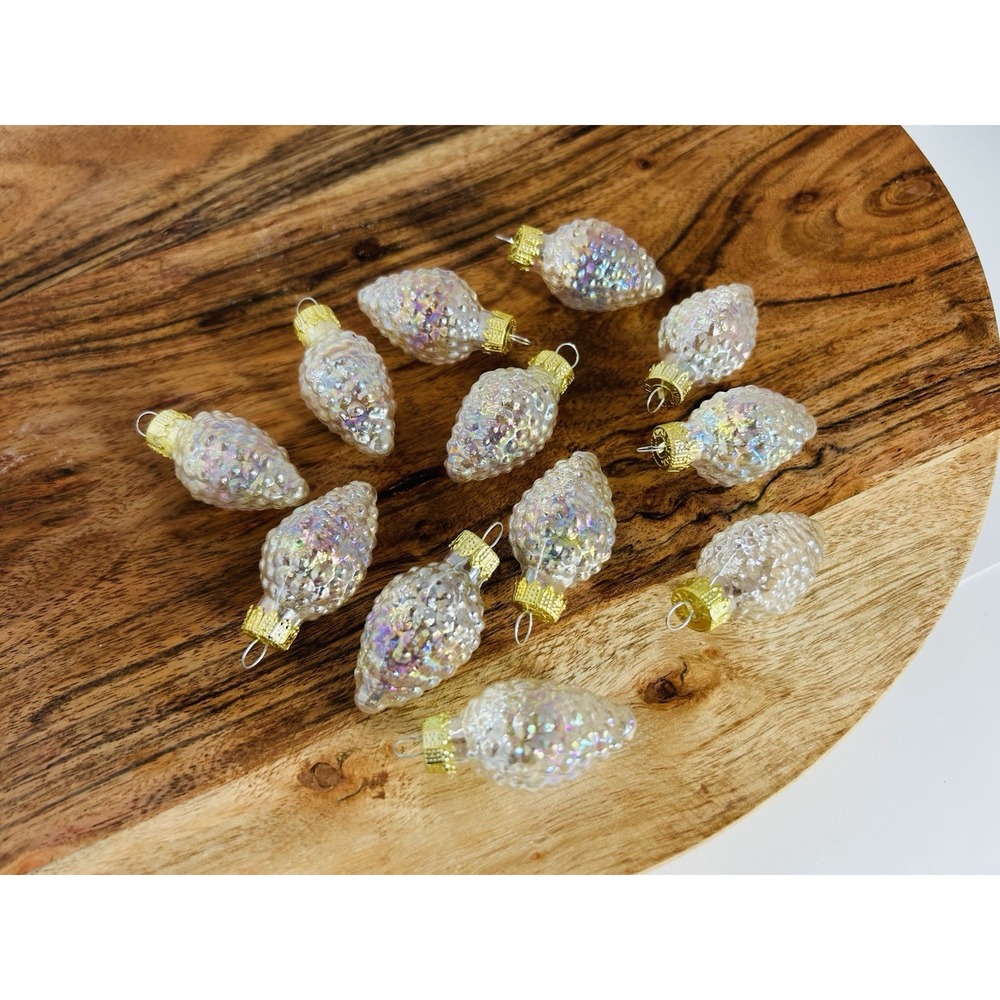 Vintage Mini Iridescent Grape Cluster Ornament Lot Of 12 Clear Glass Estate Find